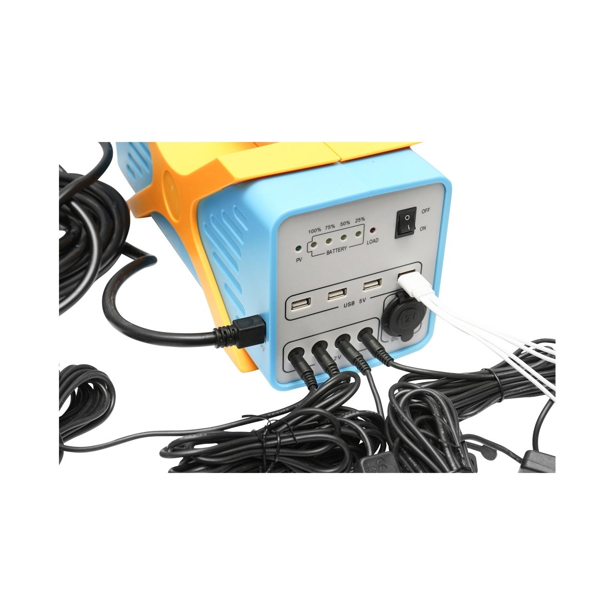 Sistem iluminat cu panou solar, baterie LifePo4 12.8V/12Ah si 3 becuri LED 3W/12V, 4 iesiri USB 5V Breckner Germany